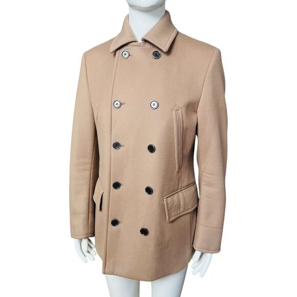 BOSS Hugo Boss Tailored T Cawel Wool Blend Coat Size US 40R Tan Pea Coat - Picture 5 of 14